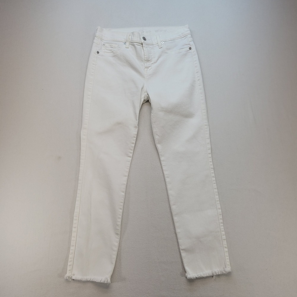 7‎ For All Mankind Roxanne Ankle Jeans Women 28 White Raw Hem Slim Denim